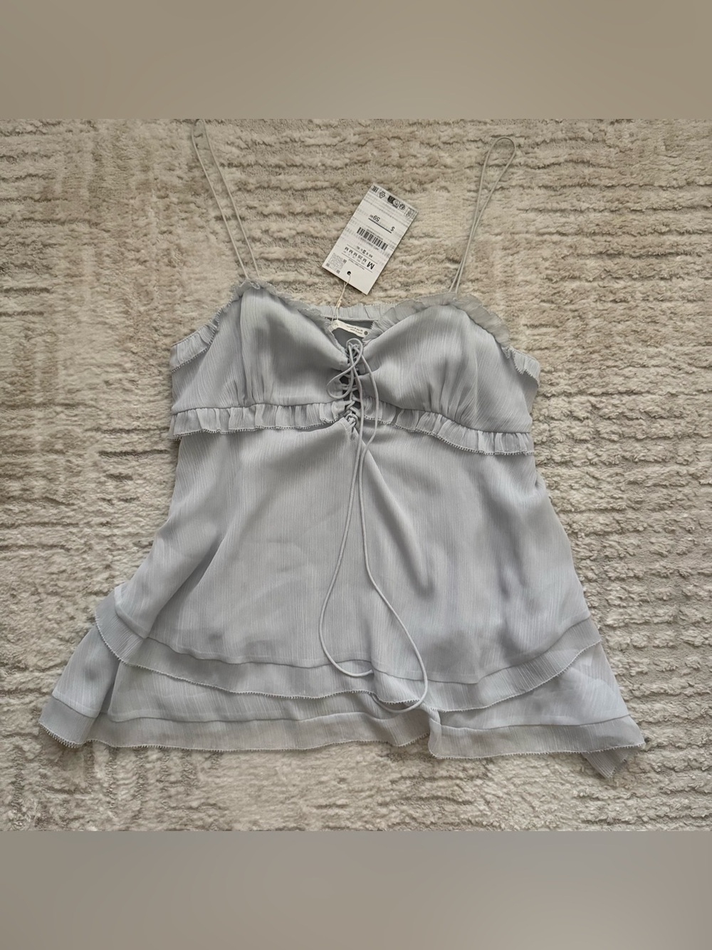 Zara Pale Blue Ruffle Lace-Up Cami Top